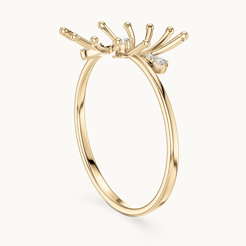 Round lab-grown diamond starburst spray ring in yellow gold, 0.044 CT TW, view 1