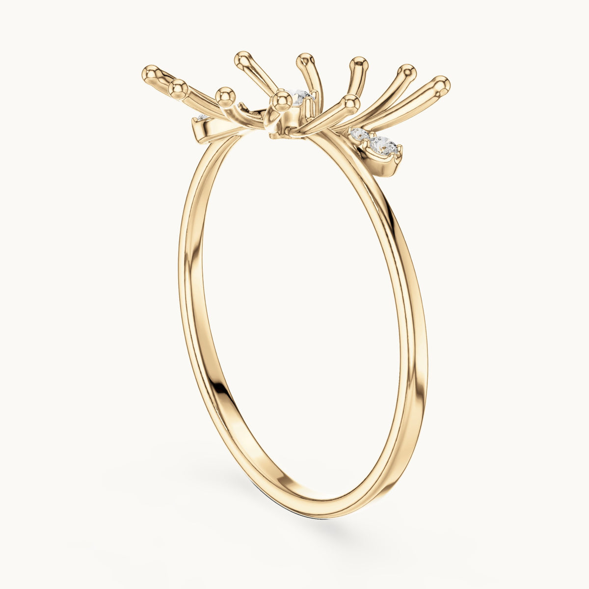 Round lab-grown diamond starburst spray ring in yellow gold, 0.044 CT TW, view 1