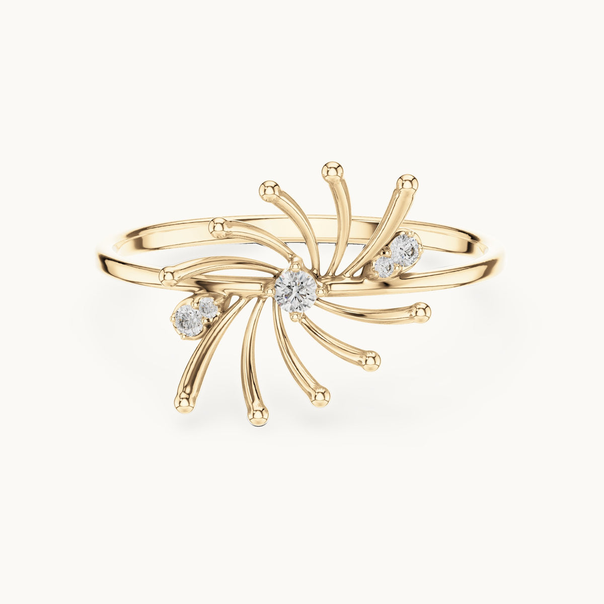 Round lab-grown diamond starburst spray ring in yellow gold, 0.044 CT TW, view 4
