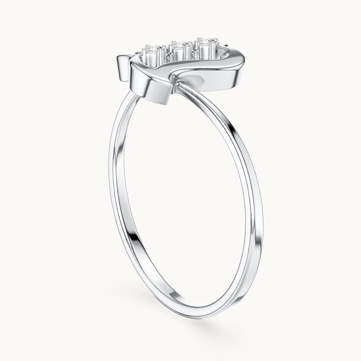 Round lab-grown diamond wavy frame three-stone ring in white gold, 0.03 CT TW, view 1