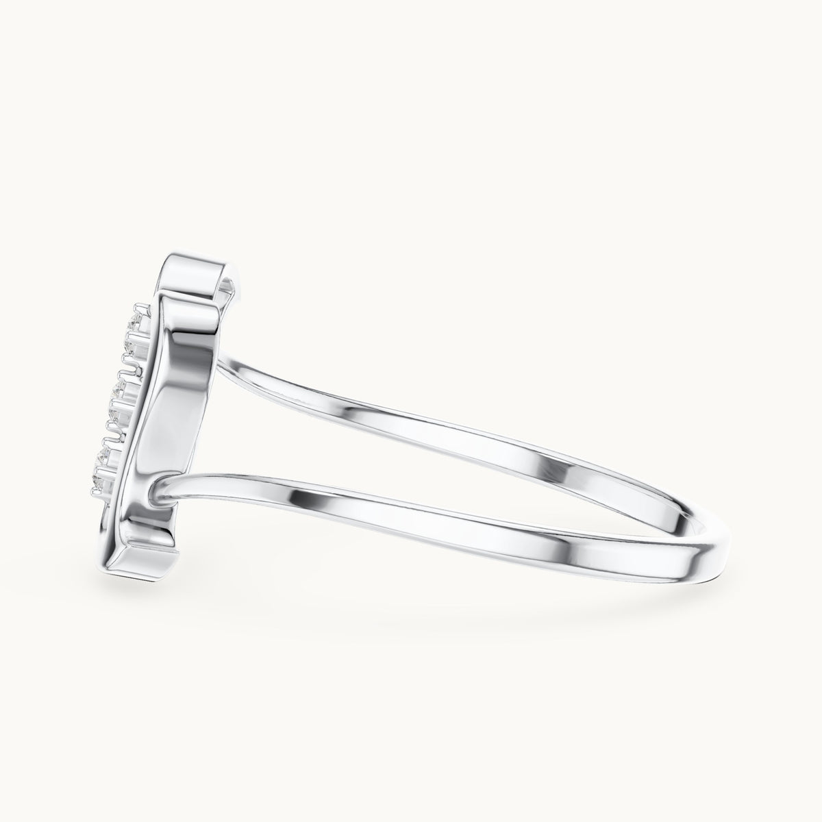 Round lab-grown diamond wavy frame three-stone ring in white gold, 0.03 CT TW, view 3