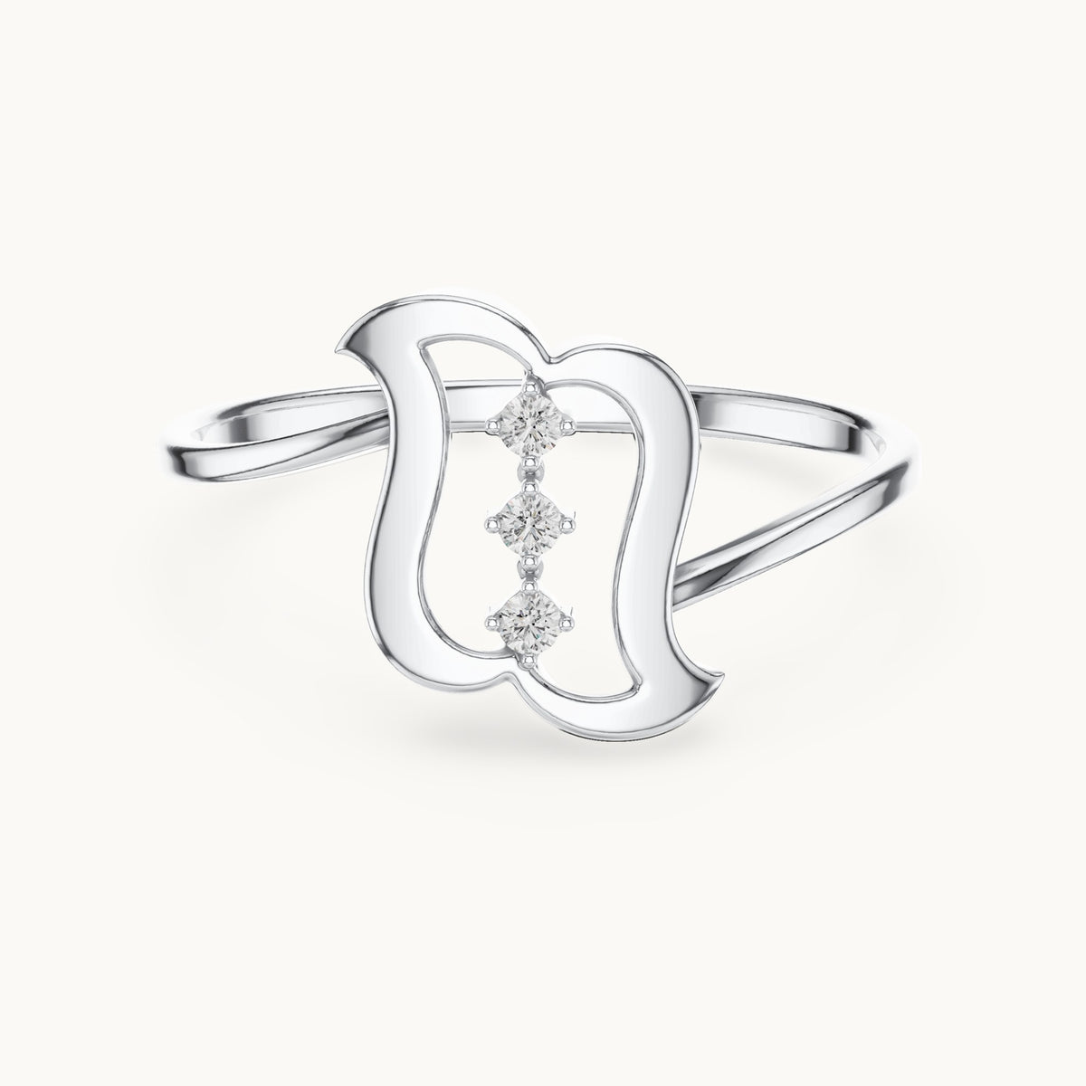 Round lab-grown diamond wavy frame three-stone ring in white gold, 0.03 CT TW, view 4