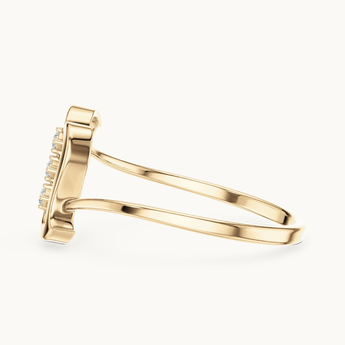 Round lab-grown diamond wavy frame three-stone ring in yellow gold, 0.03 CT TW, view 3