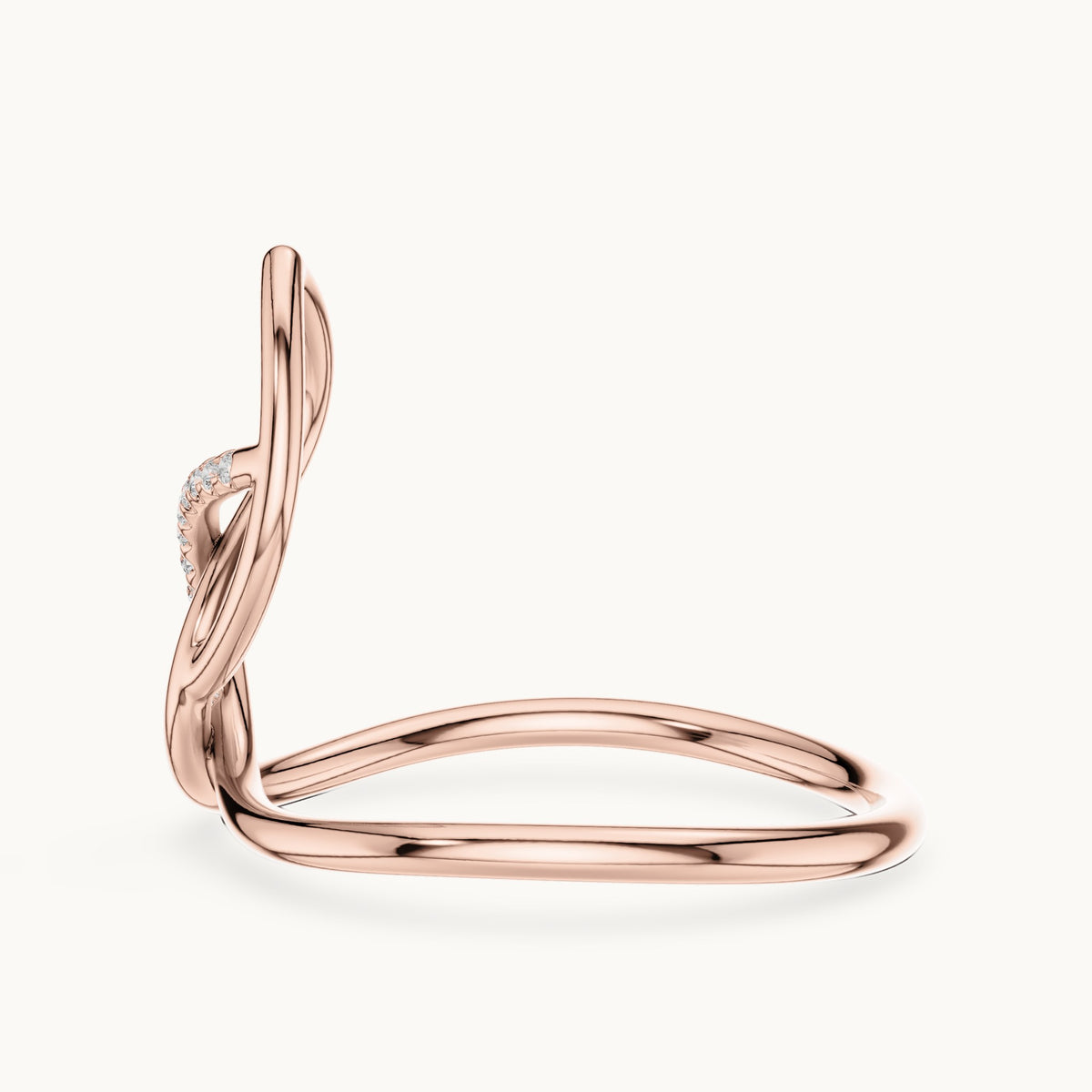 Round lab-grown diamond infinity loop ring in rose gold, 0.043 CT TW, view 3