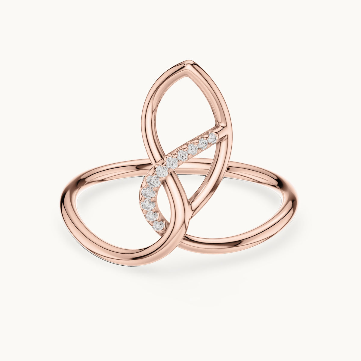 Round lab-grown diamond infinity loop ring in rose gold, 0.043 CT TW, view 4