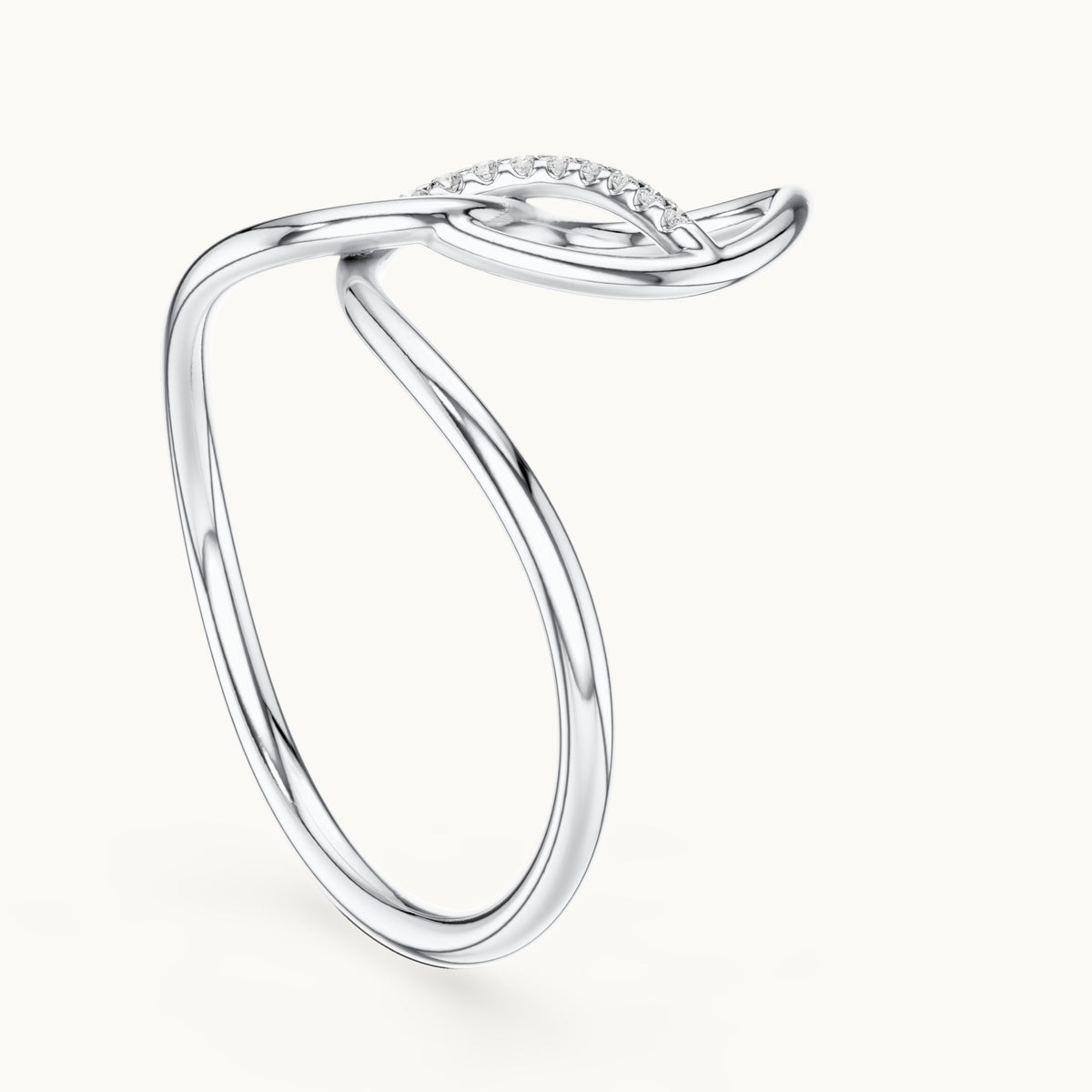 Round lab-grown diamond infinity loop ring in white gold, 0.043 CT TW, view 1