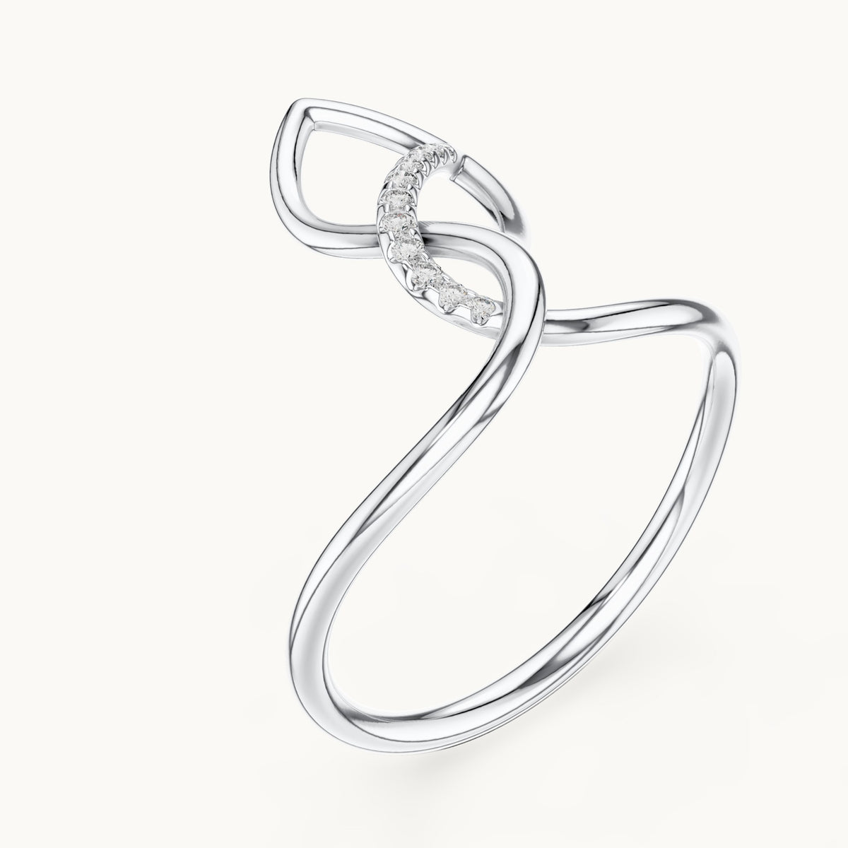 Round lab-grown diamond infinity loop ring in white gold, 0.043 CT TW, view 2