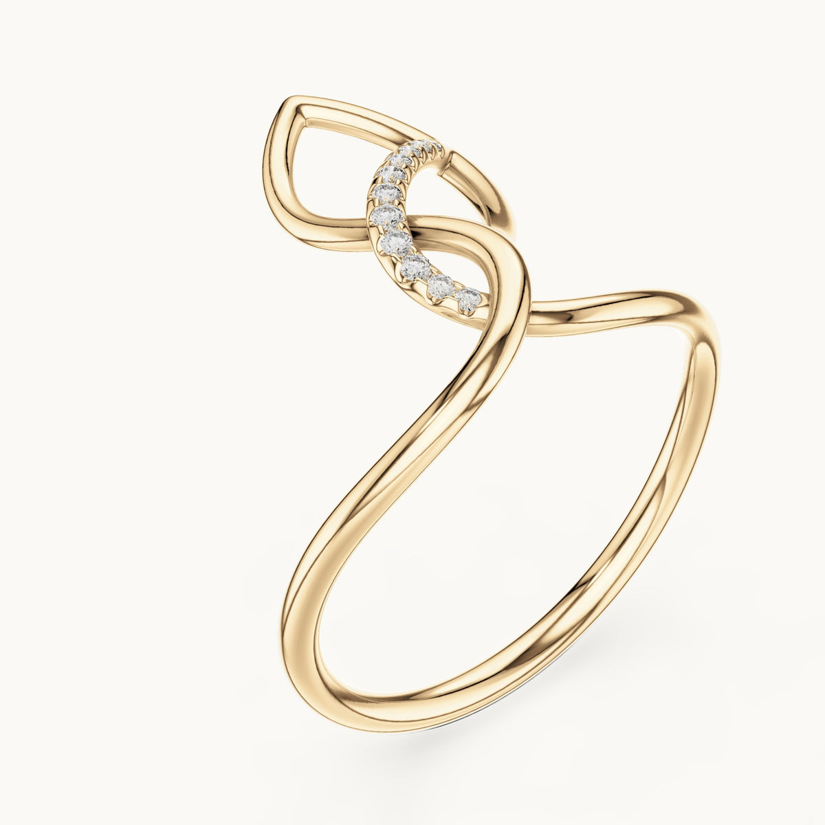 Round lab-grown diamond infinity loop ring in yellow gold, 0.043 CT TW, view 2