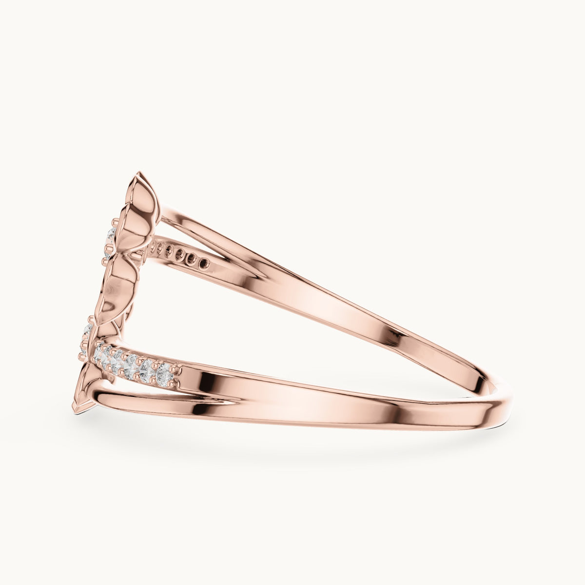 Round lab-grown diamond gold blossom bypass ring in rose gold, 0.086 CT TW, view 3