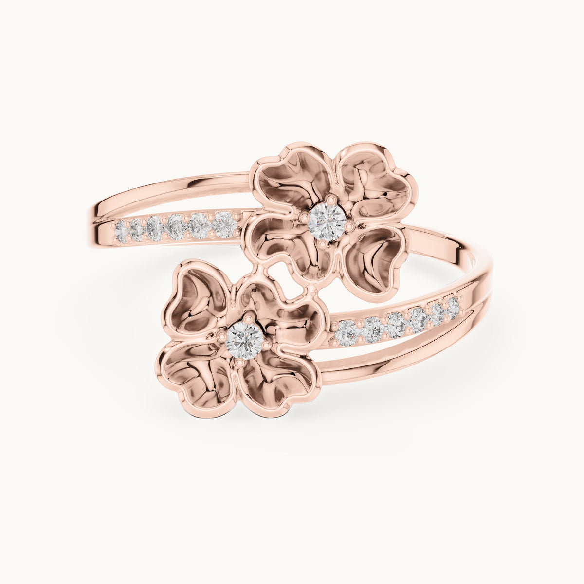 Round lab-grown diamond gold blossom bypass ring in rose gold, 0.086 CT TW, view 4