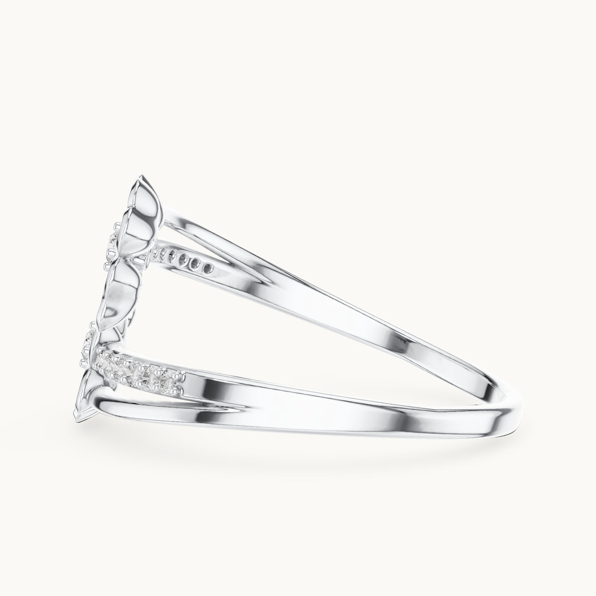 Round lab-grown diamond gold blossom bypass ring in white gold, 0.086 CT TW, view 3