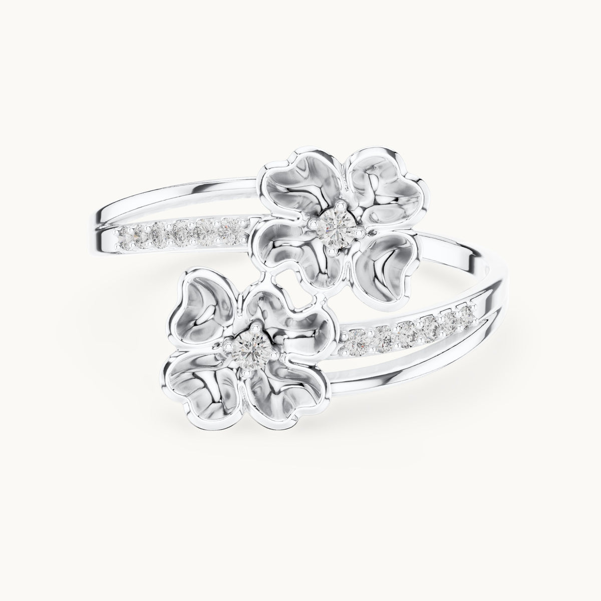 Round lab-grown diamond gold blossom bypass ring in white gold, 0.086 CT TW, view 4