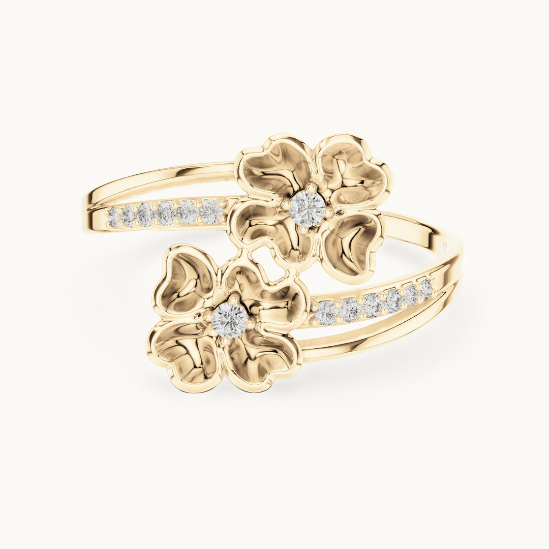 Round lab-grown diamond gold blossom bypass ring in yellow gold, 0.086 CT TW, view 4