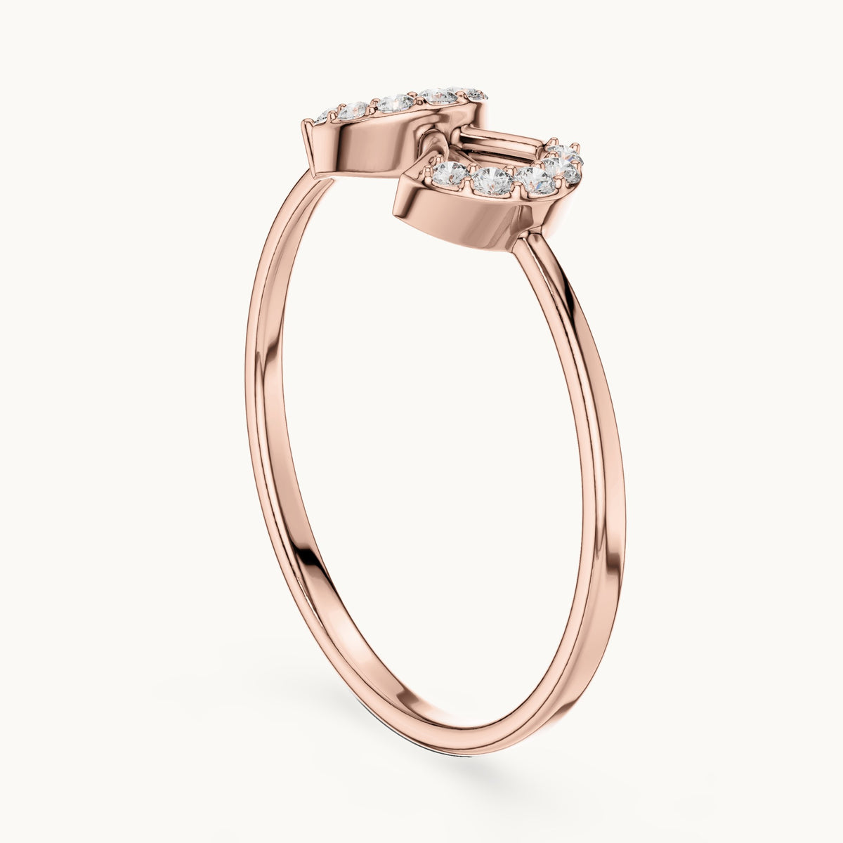 Round lab-grown diamond ginkgo fan ring in rose gold, 0.076 CT TW, view 1