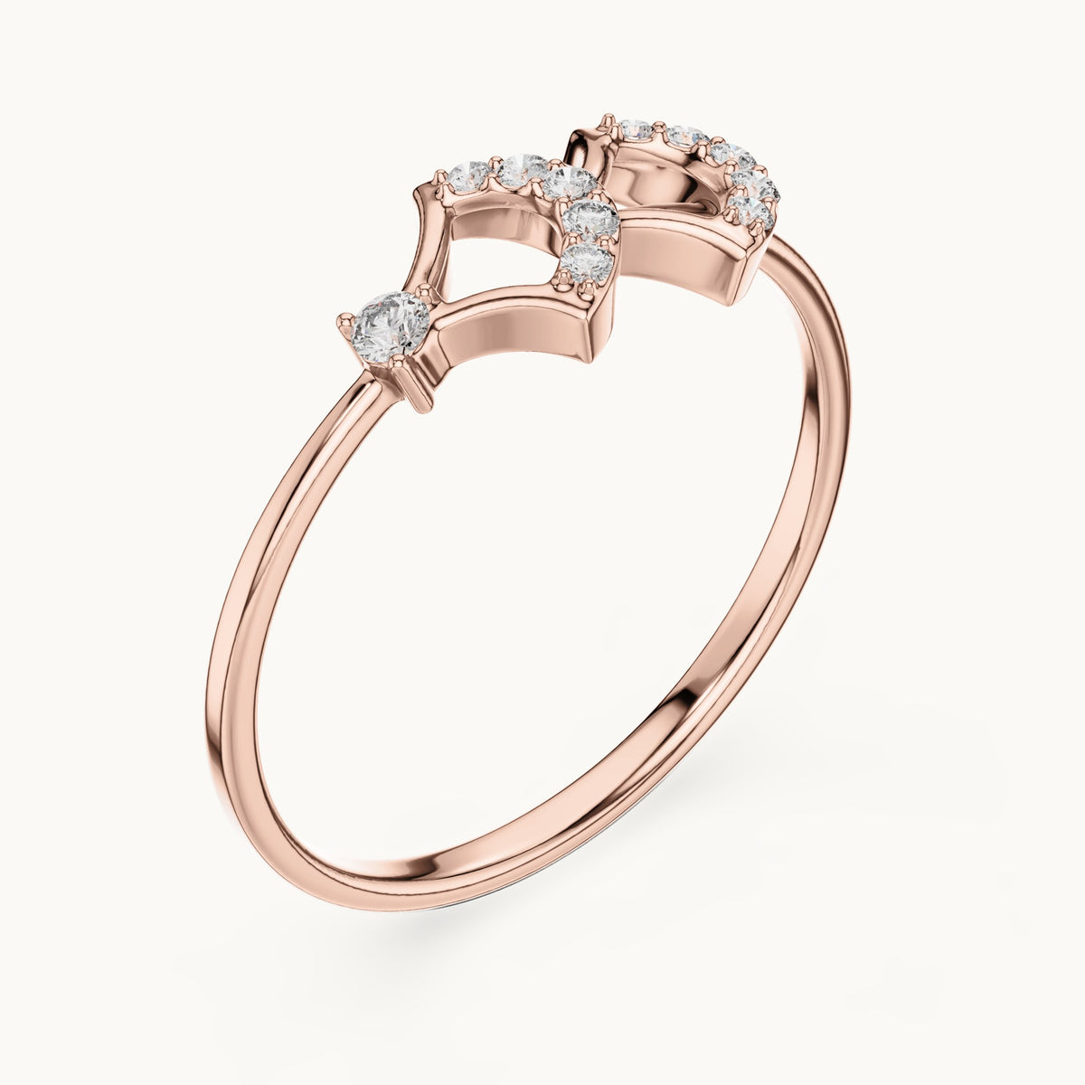 Round lab-grown diamond ginkgo fan ring in rose gold, 0.076 CT TW, view 2