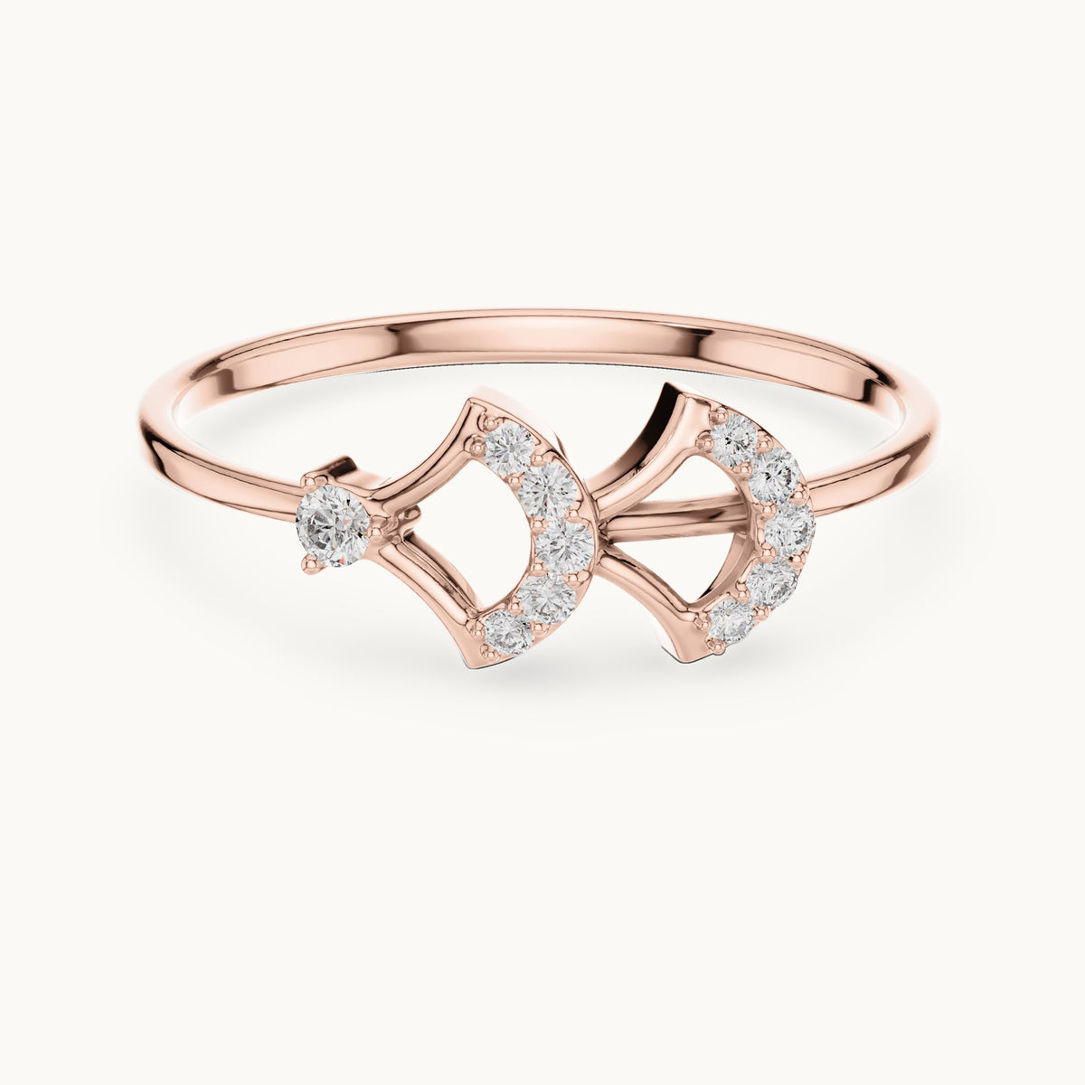 Round lab-grown diamond ginkgo fan ring in rose gold, 0.076 CT TW, view 4