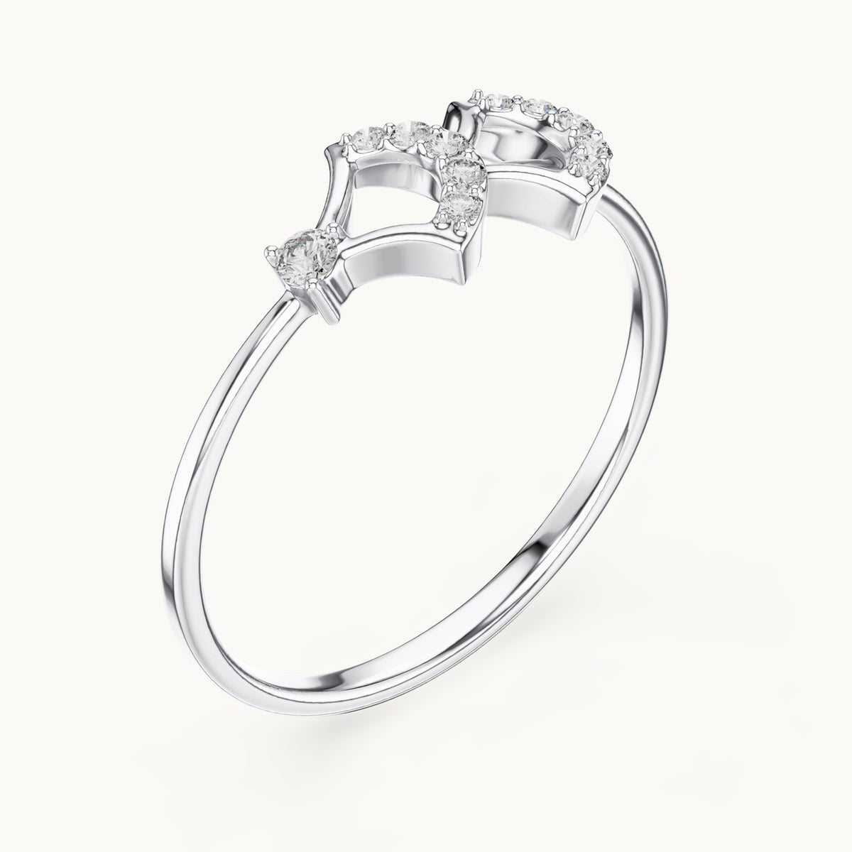 Round lab-grown diamond ginkgo fan ring in white gold, 0.076 CT TW, view 2