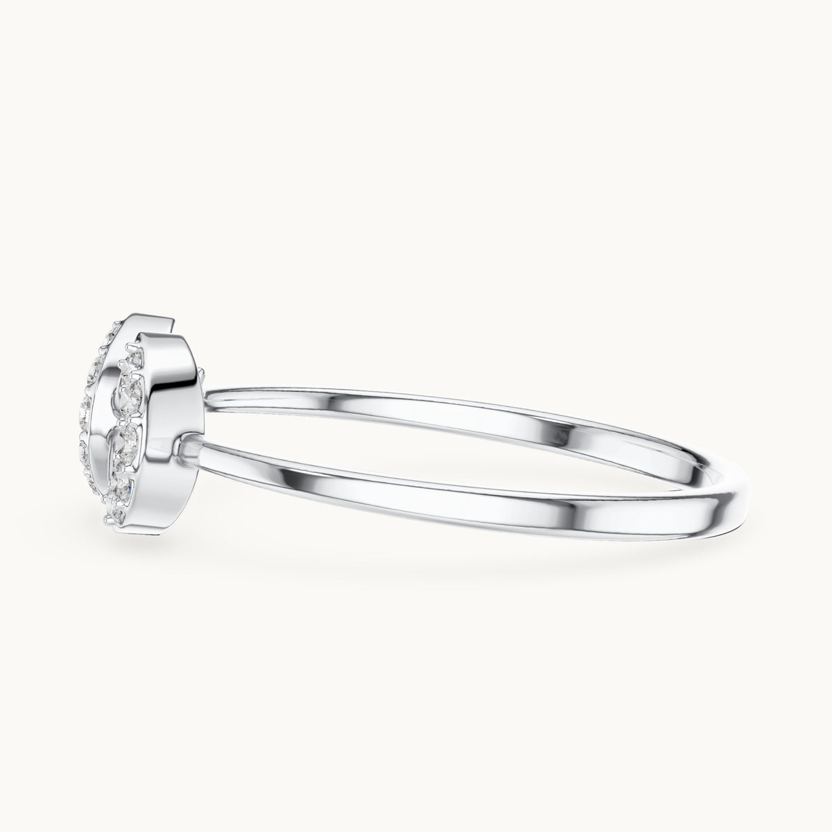Round lab-grown diamond ginkgo fan ring in white gold, 0.076 CT TW, view 3