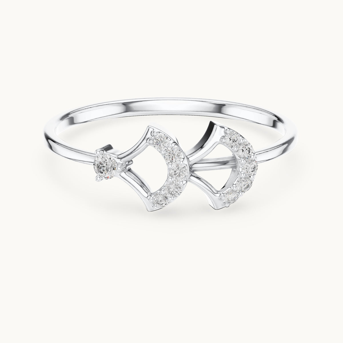 Round lab-grown diamond ginkgo fan ring in white gold, 0.076 CT TW, view 4