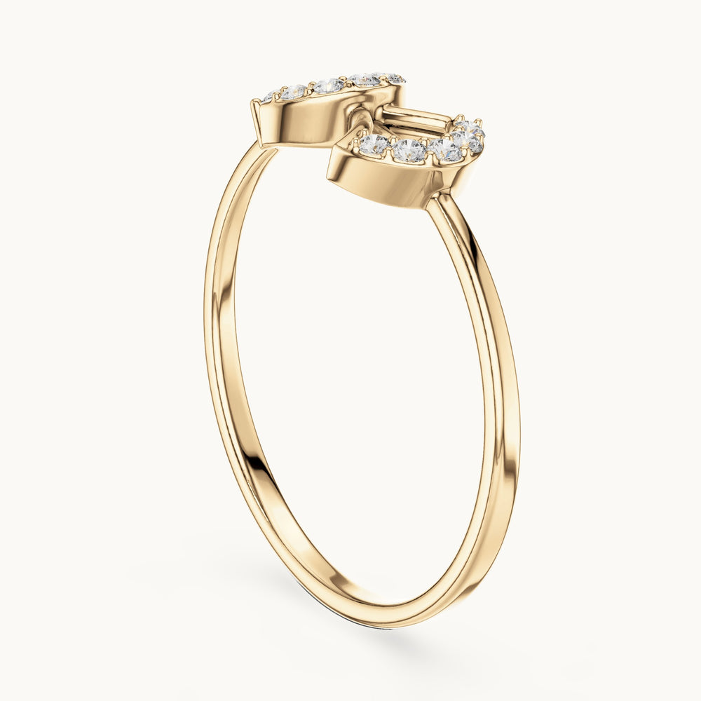Round lab-grown diamond ginkgo fan ring in yellow gold, 0.076 CT TW, view 1