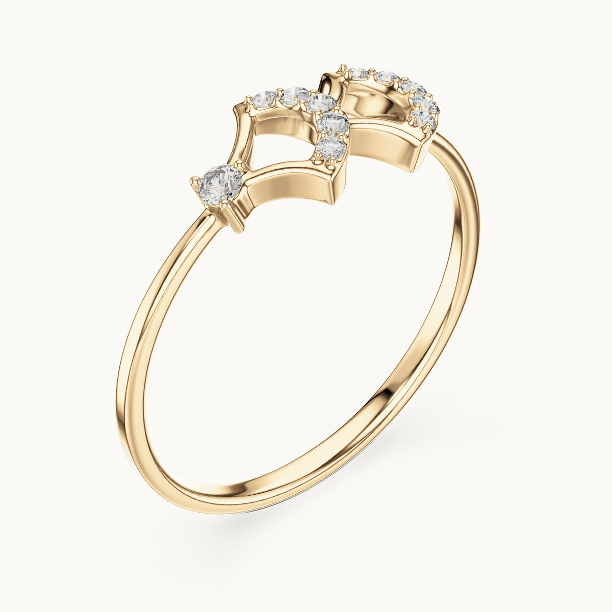 Round lab-grown diamond ginkgo fan ring in yellow gold, 0.076 CT TW, view 2