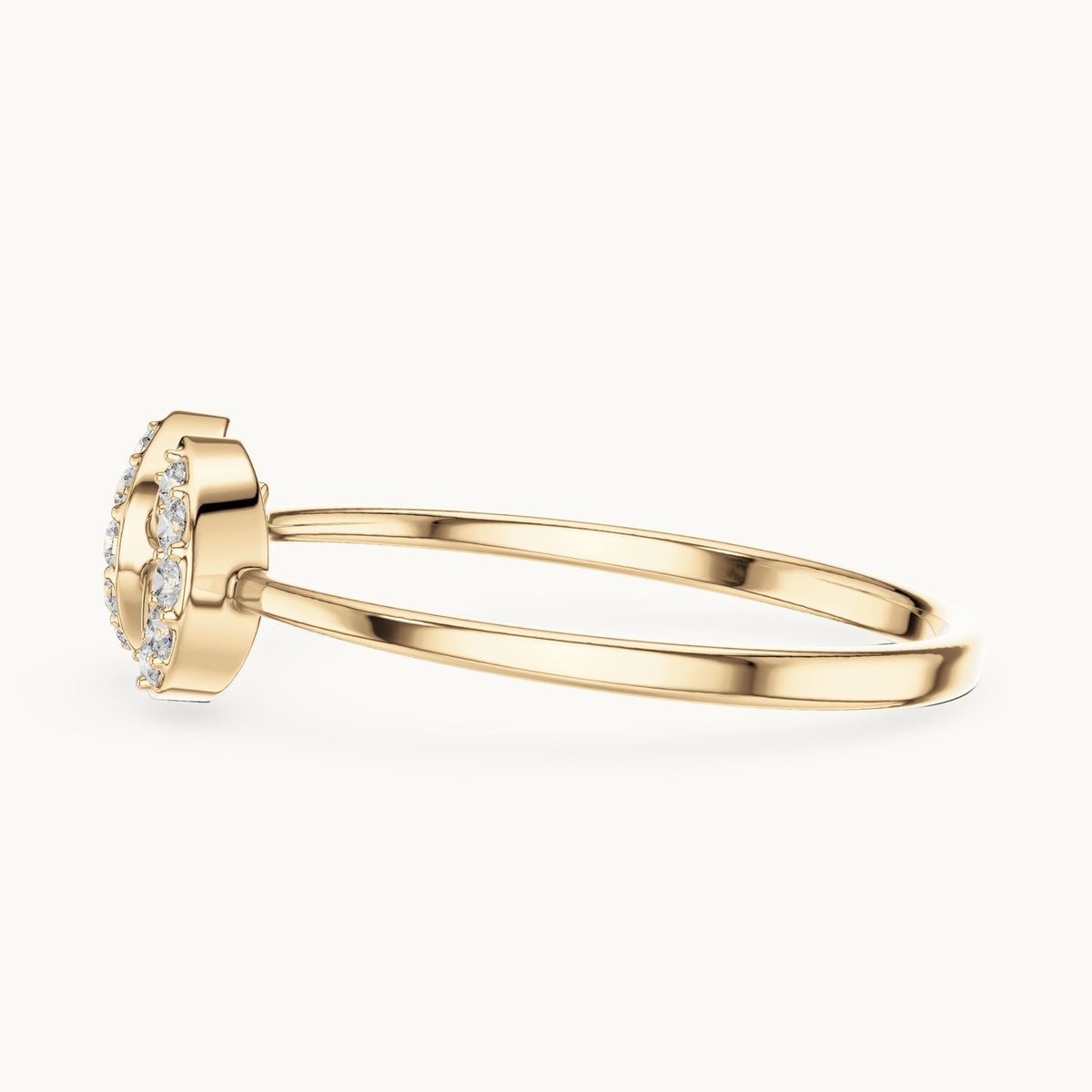 Round lab-grown diamond ginkgo fan ring in yellow gold, 0.076 CT TW, view 3