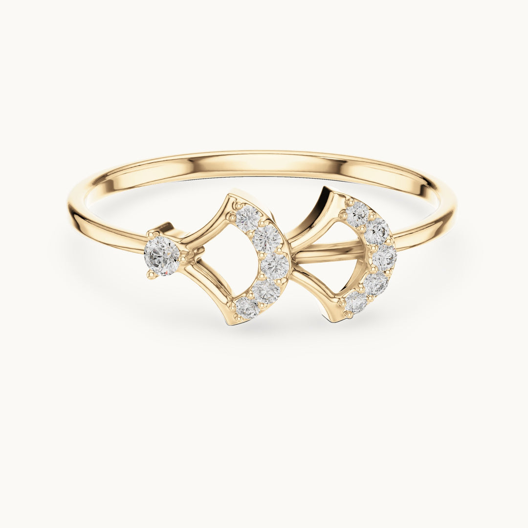 Round lab-grown diamond ginkgo fan ring in yellow gold, 0.076 CT TW, view 4