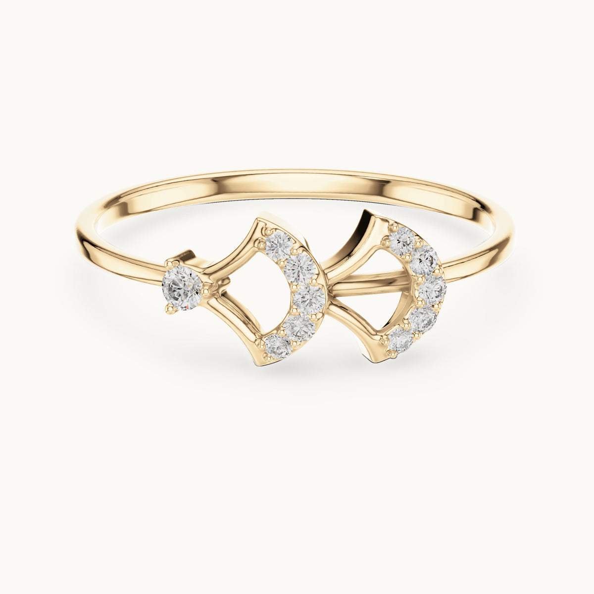 Round lab-grown diamond ginkgo fan ring in yellow gold, 0.076 CT TW, view 4