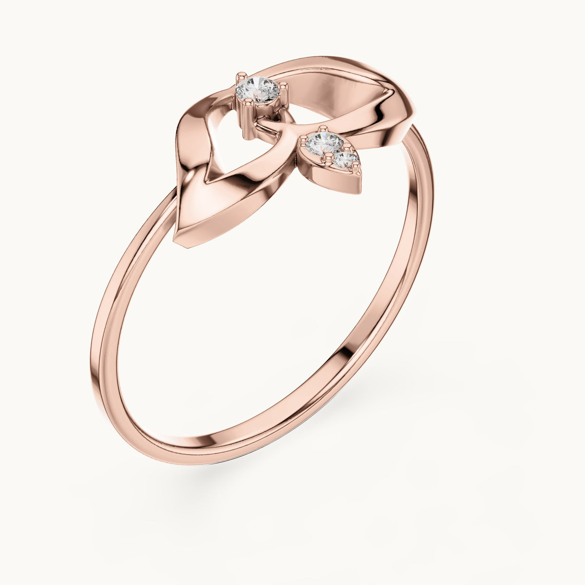 Round lab-grown diamond arch and drop three-stone ring in rose gold, 0.04 CT TW, view 2