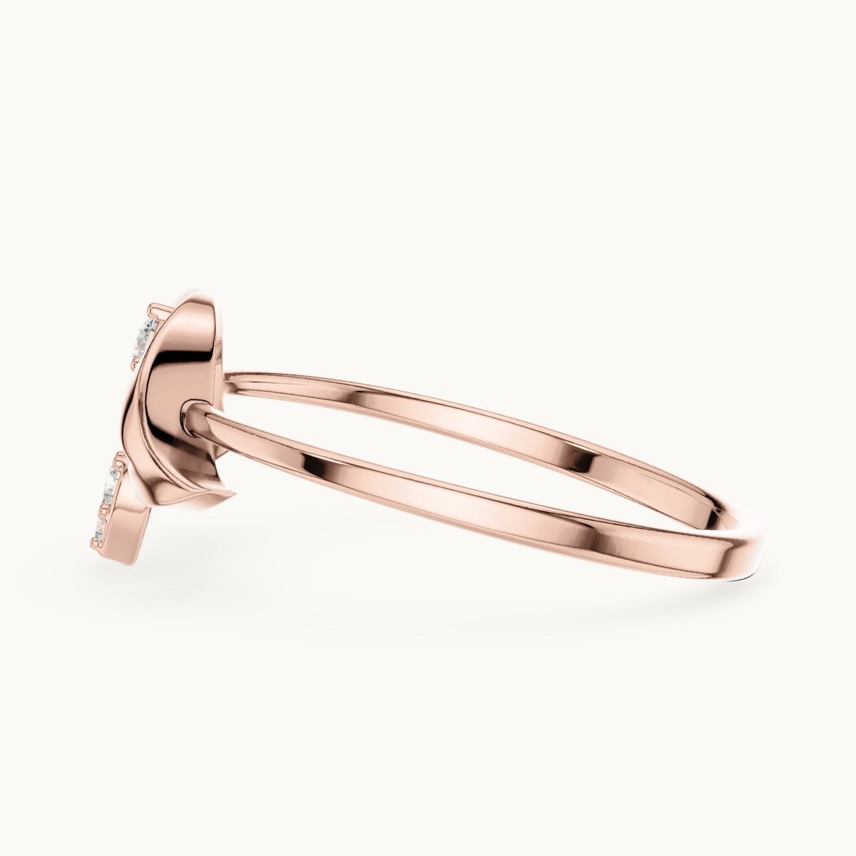 Round lab-grown diamond arch and drop three-stone ring in rose gold, 0.04 CT TW, view 3
