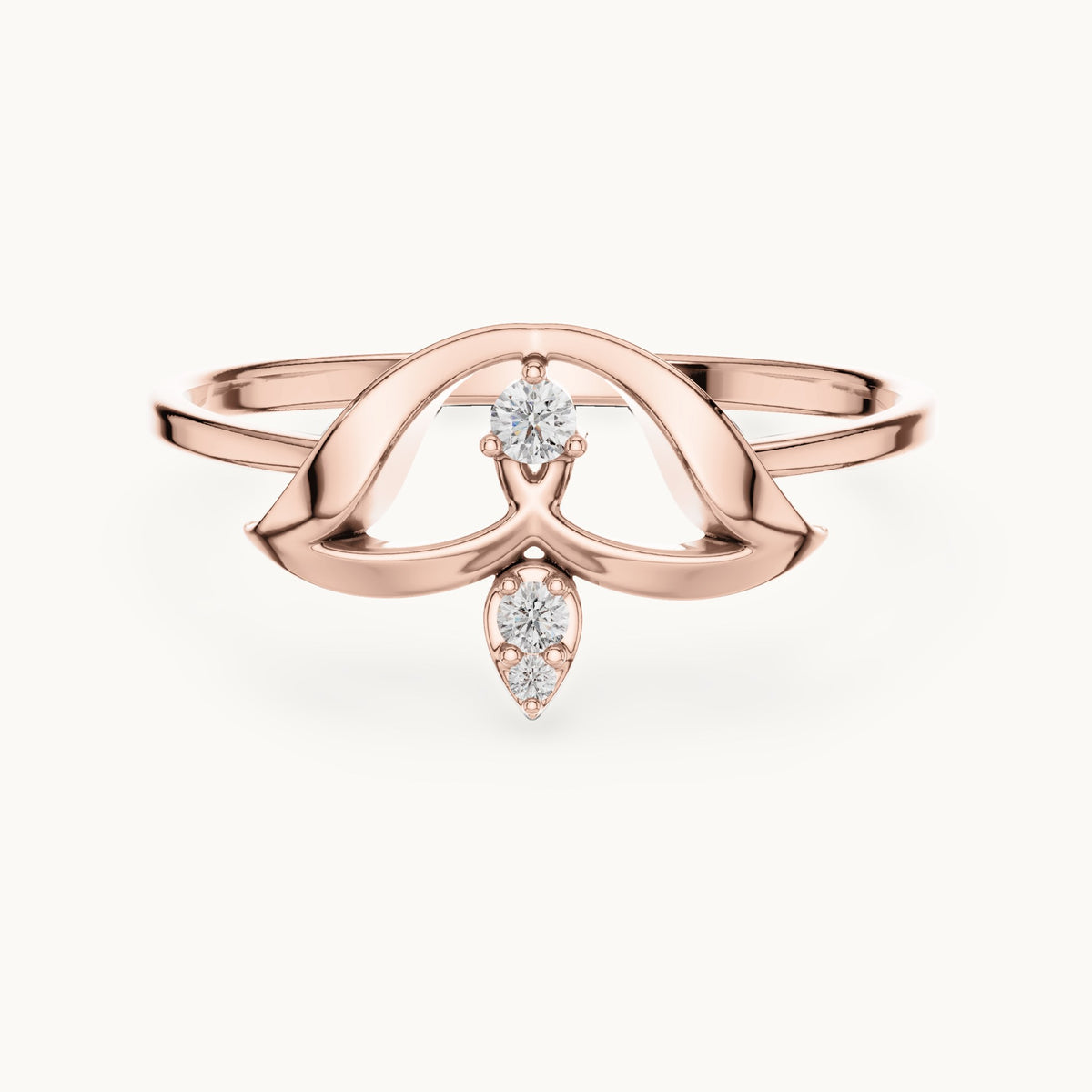 Round lab-grown diamond arch and drop three-stone ring in rose gold, 0.04 CT TW, view 4