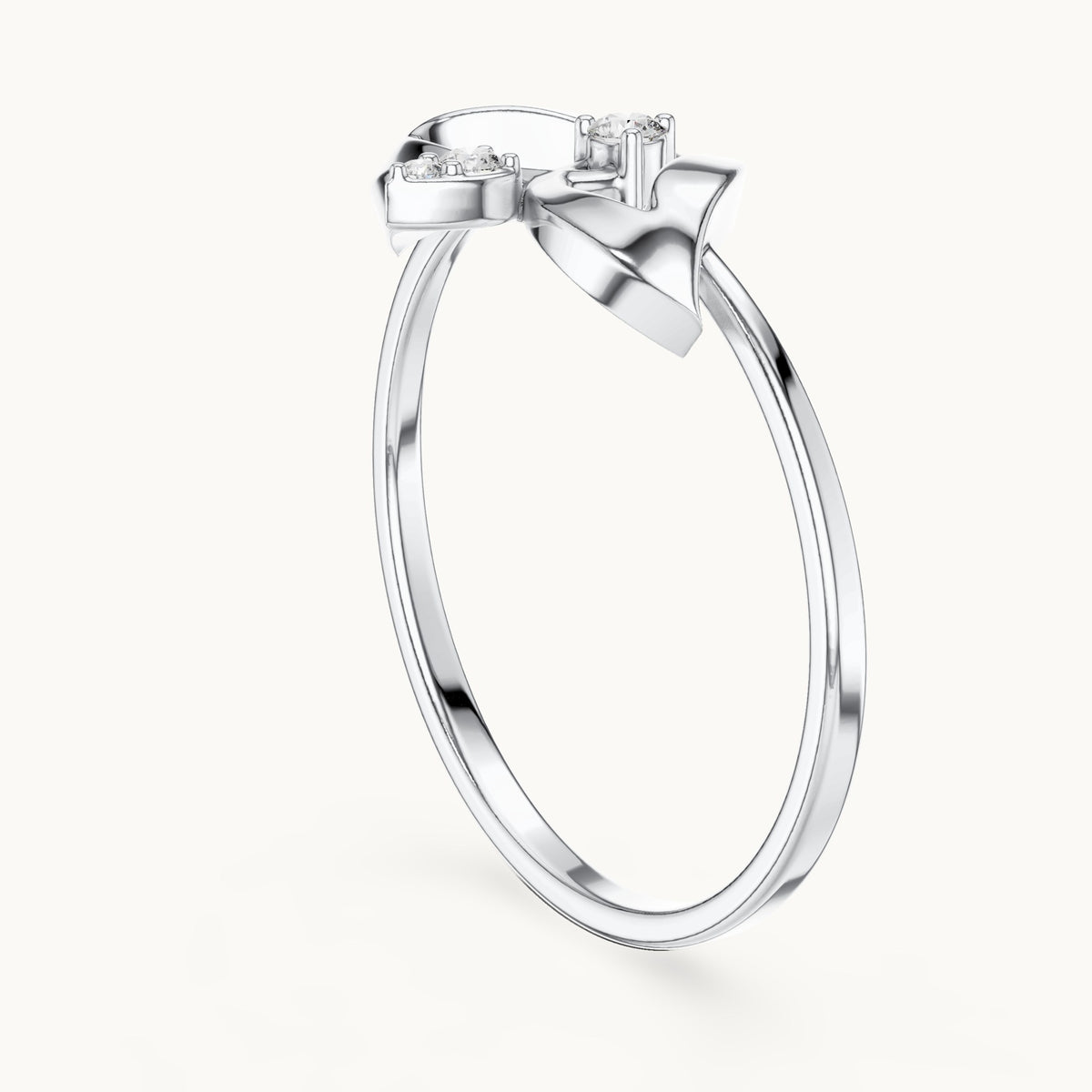 Round lab-grown diamond arch and drop three-stone ring in white gold, 0.04 CT TW, view 1