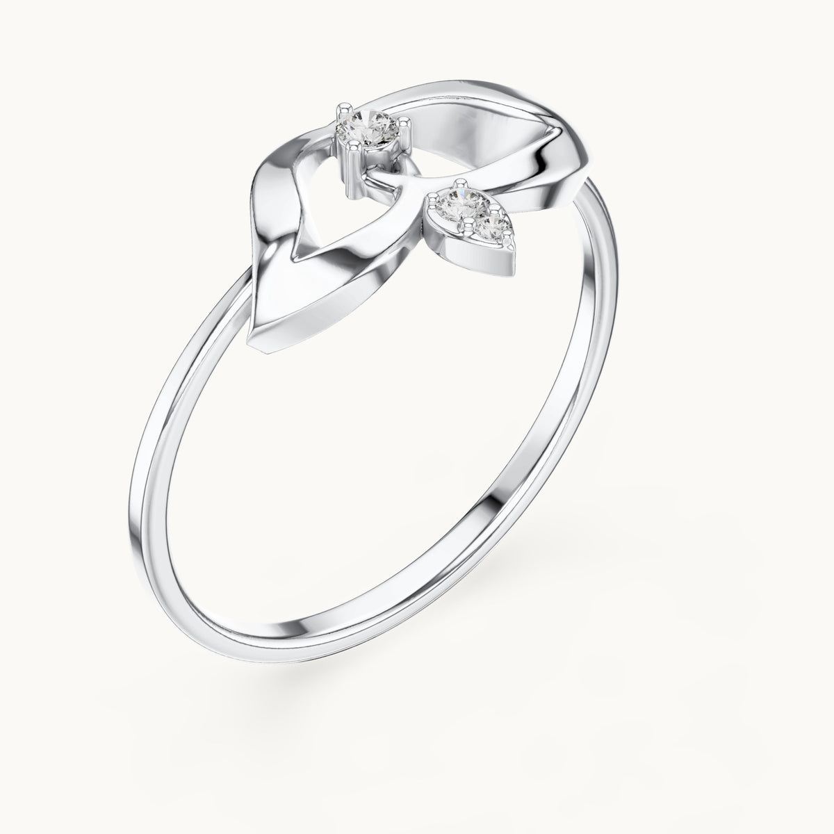 Round lab-grown diamond arch and drop three-stone ring in white gold, 0.04 CT TW, view 2