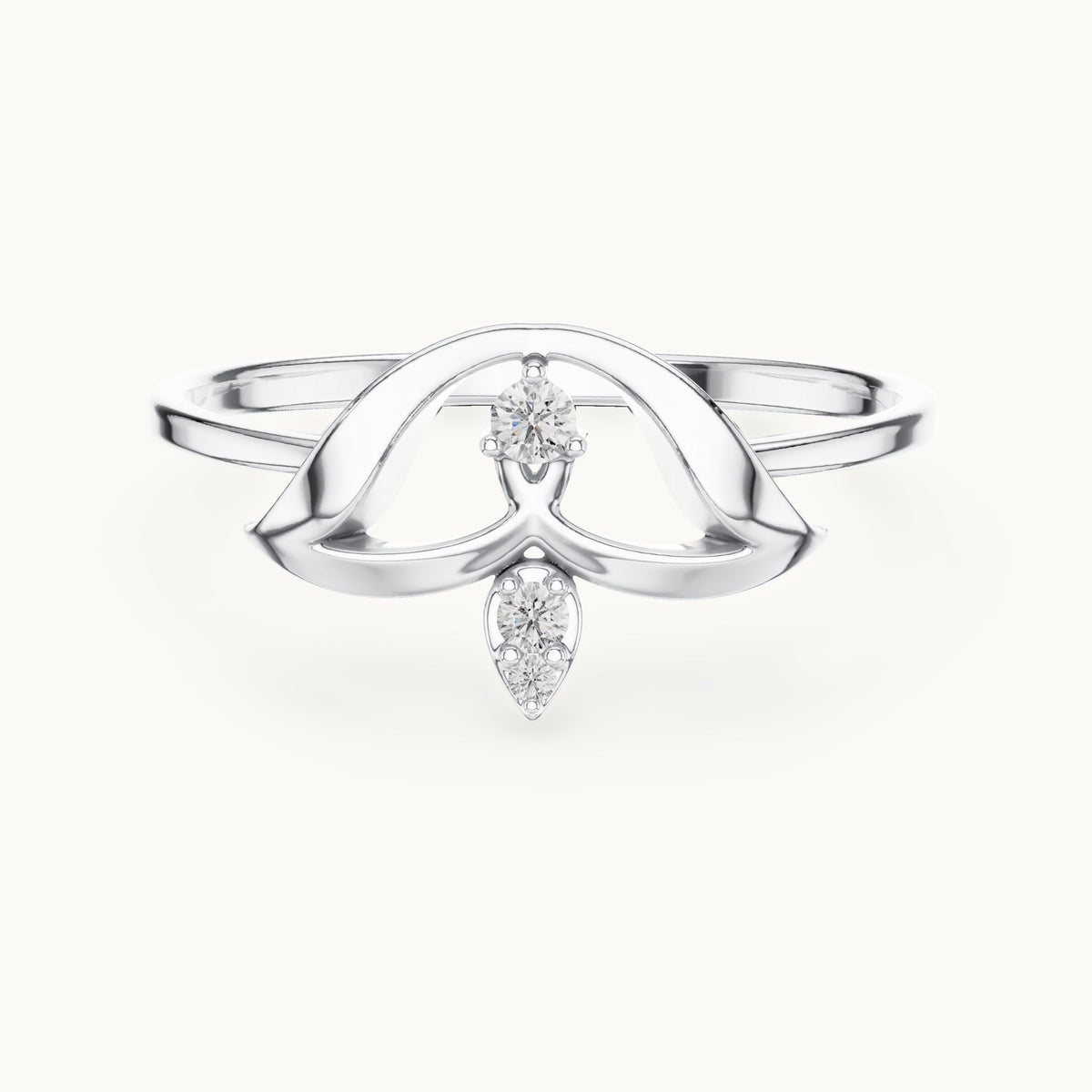 Round lab-grown diamond arch and drop three-stone ring in white gold, 0.04 CT TW, view 4