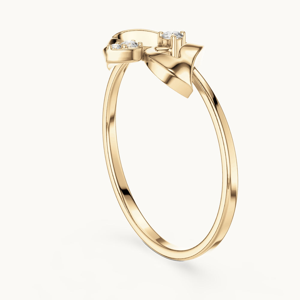 Round lab-grown diamond arch and drop three-stone ring in yellow gold, 0.04 CT TW, view 1