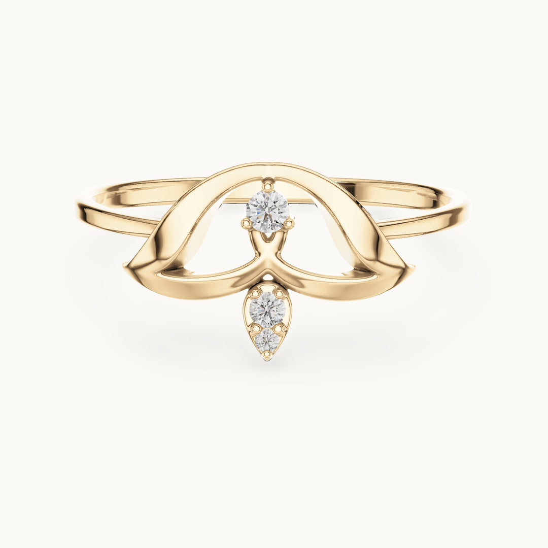 Round lab-grown diamond arch and drop three-stone ring in yellow gold, 0.04 CT TW, view 4