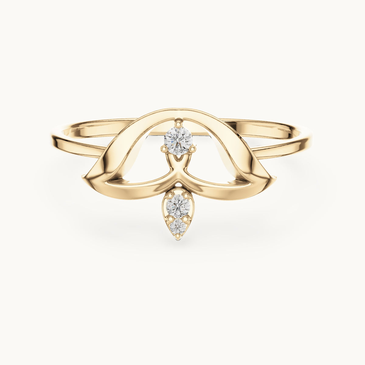 Round lab-grown diamond arch and drop three-stone ring in yellow gold, 0.04 CT TW, view 4