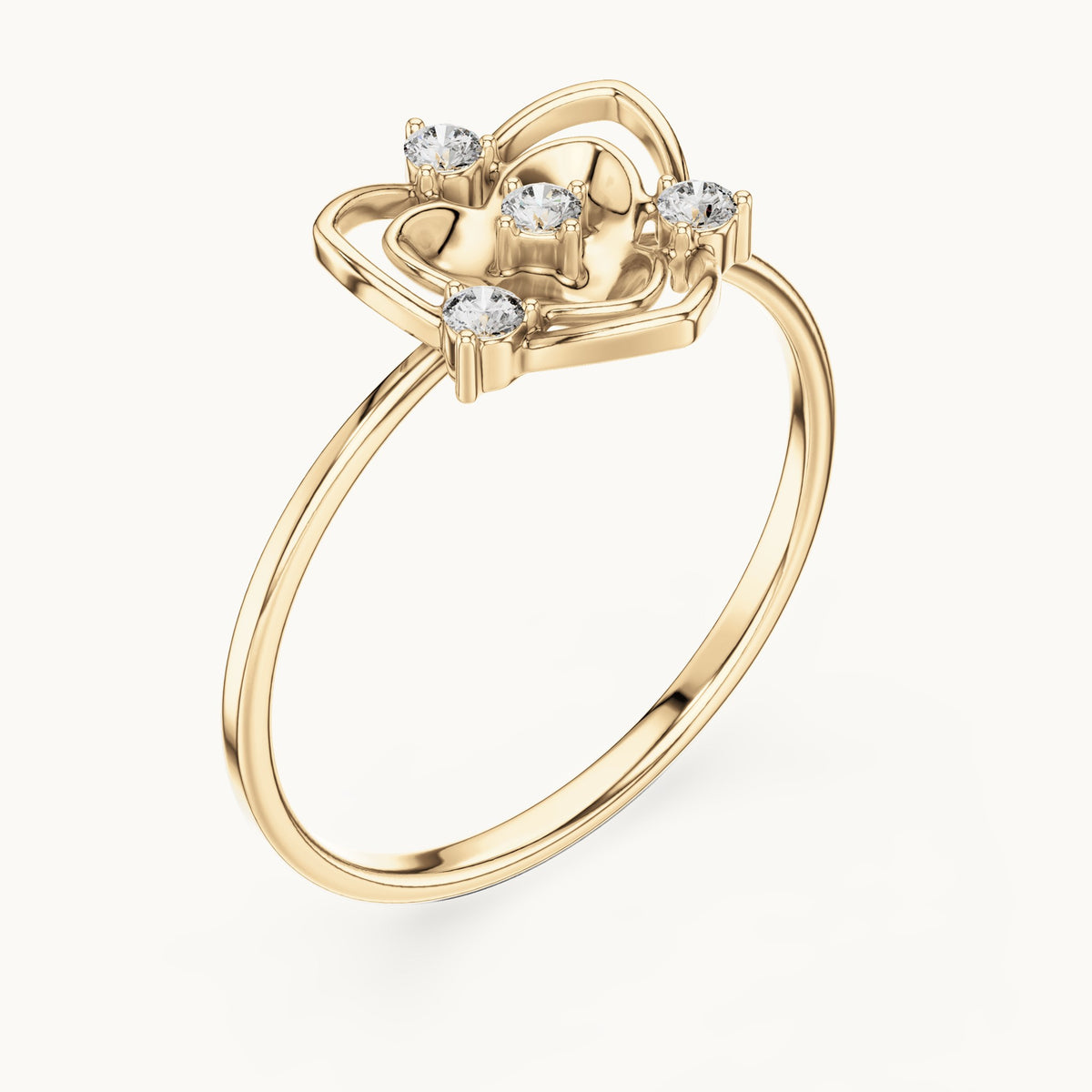 Round lab-grown diamond crown frame ring in yellow gold, 0.08 CT TW, view 2