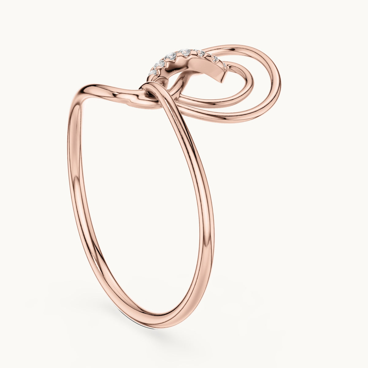 Round lab-grown diamond looping swirl ring in rose gold, 0.036 CT TW, view 1