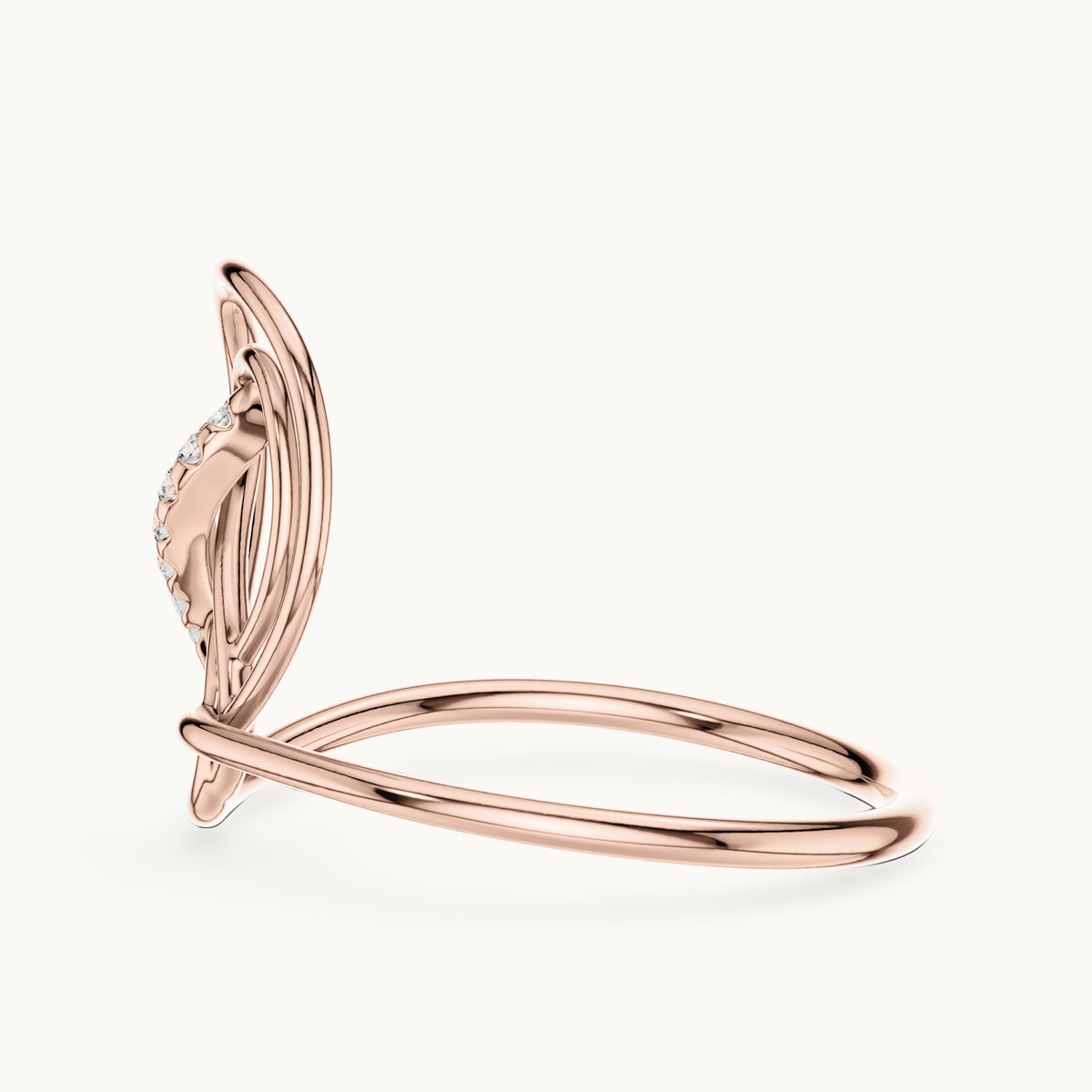 Round lab-grown diamond looping swirl ring in rose gold, 0.036 CT TW, view 3