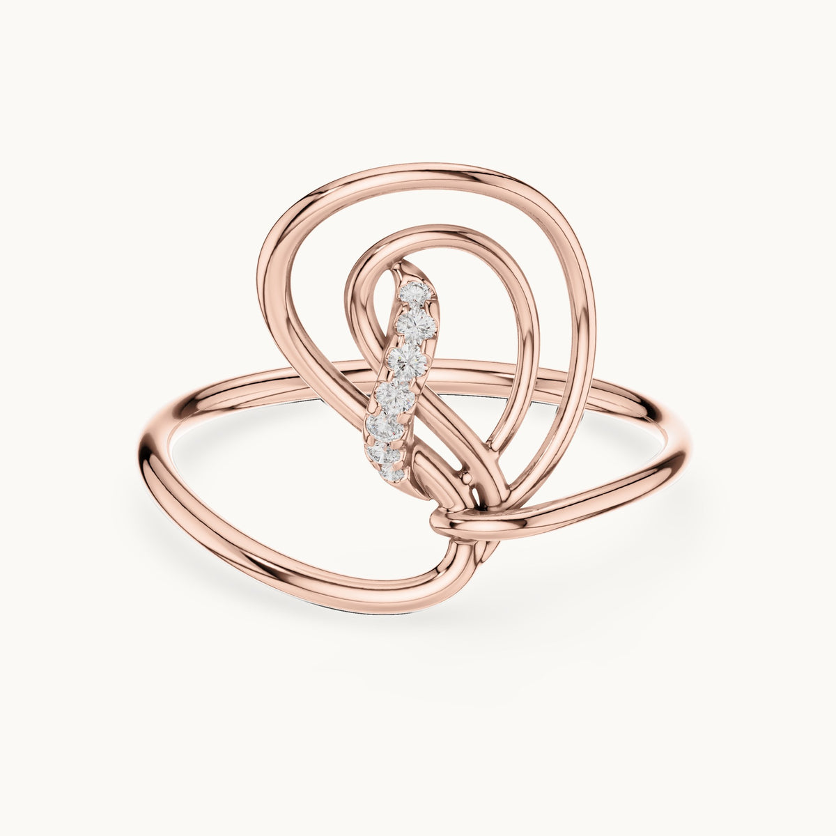 Round lab-grown diamond looping swirl ring in rose gold, 0.036 CT TW, view 4