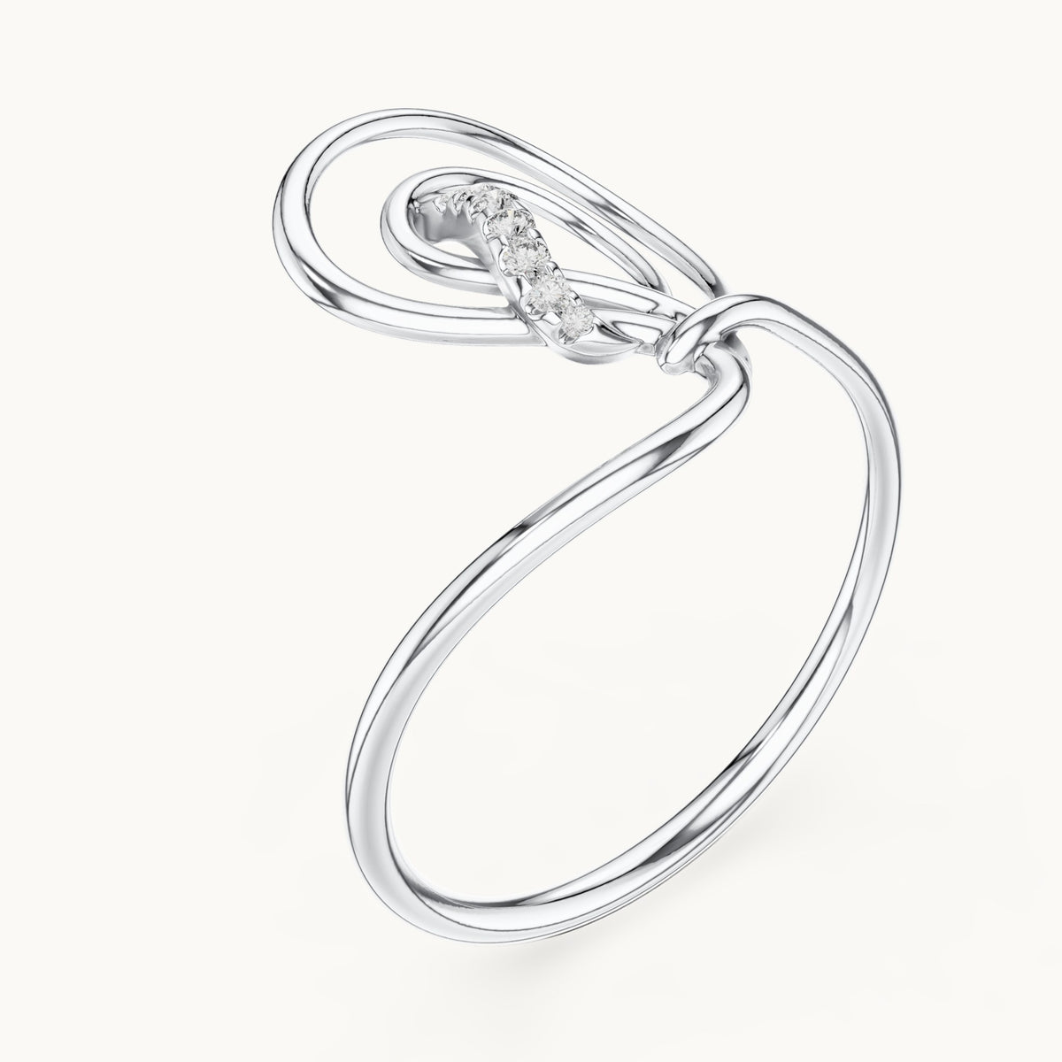 Round lab-grown diamond looping swirl ring in white gold, 0.036 CT TW, view 2