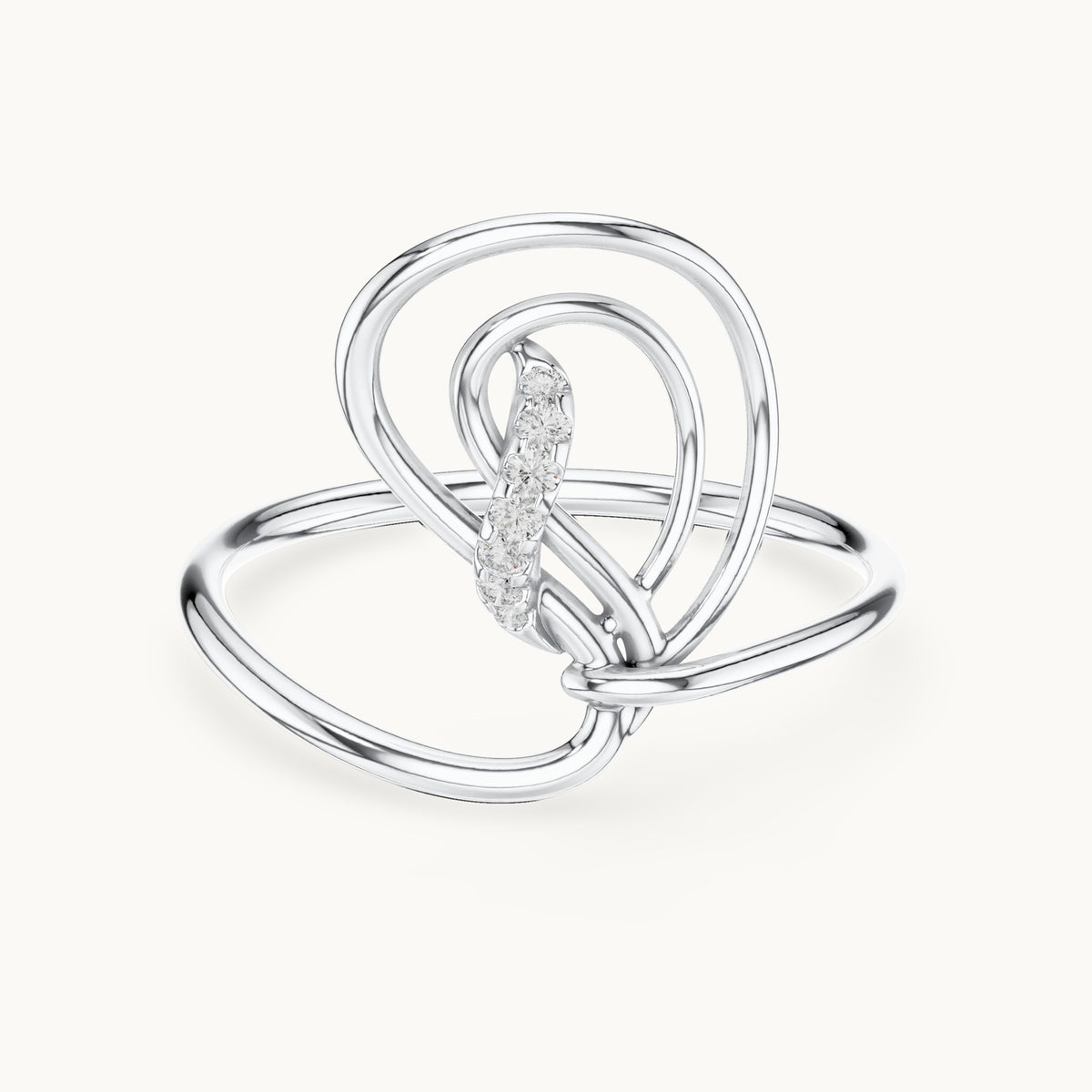 Round lab-grown diamond looping swirl ring in white gold, 0.036 CT TW, view 4