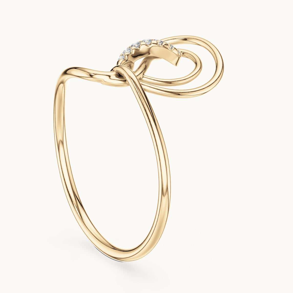 Round lab-grown diamond looping swirl ring in yellow gold, 0.036 CT TW, view 1