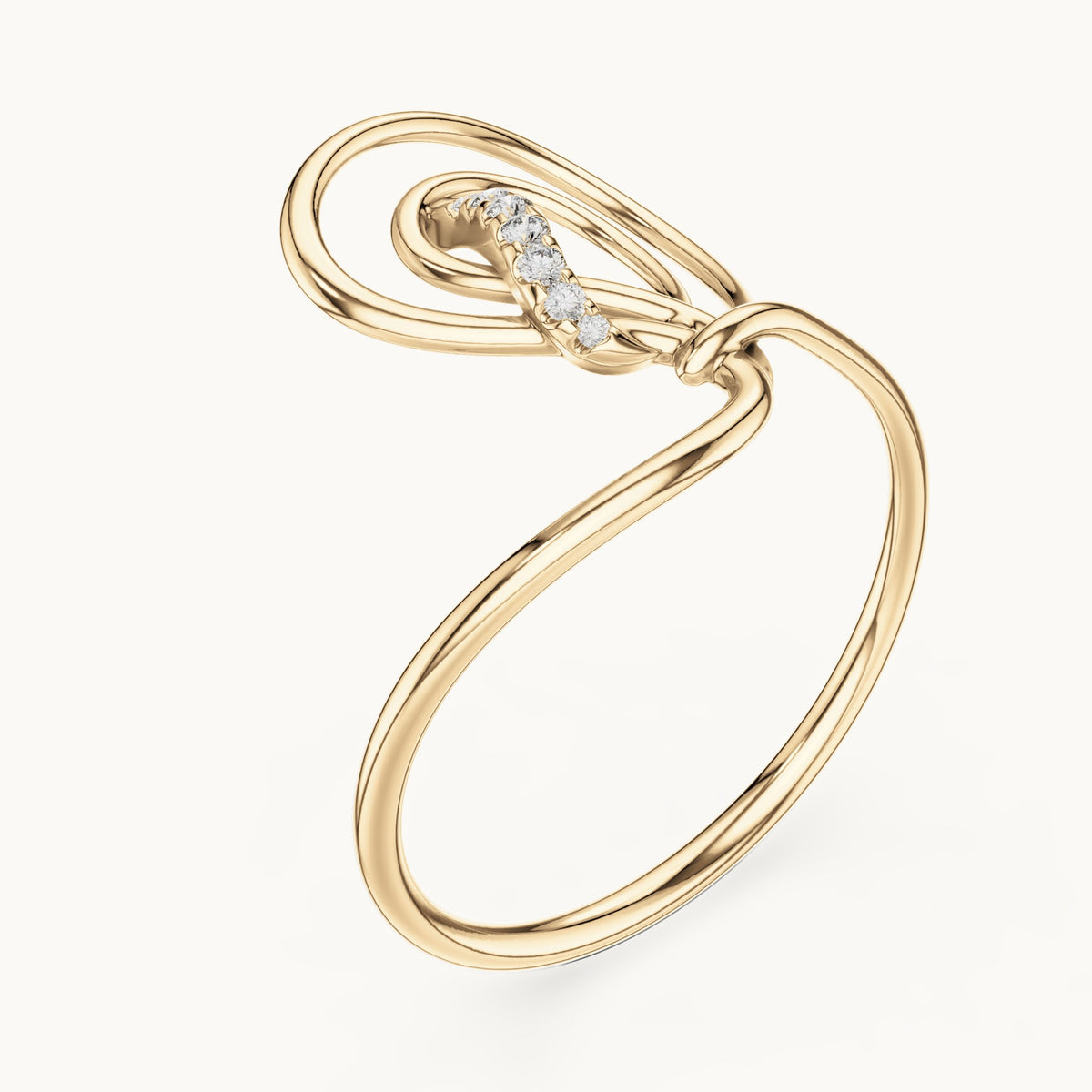 Round lab-grown diamond looping swirl ring in yellow gold, 0.036 CT TW, view 2
