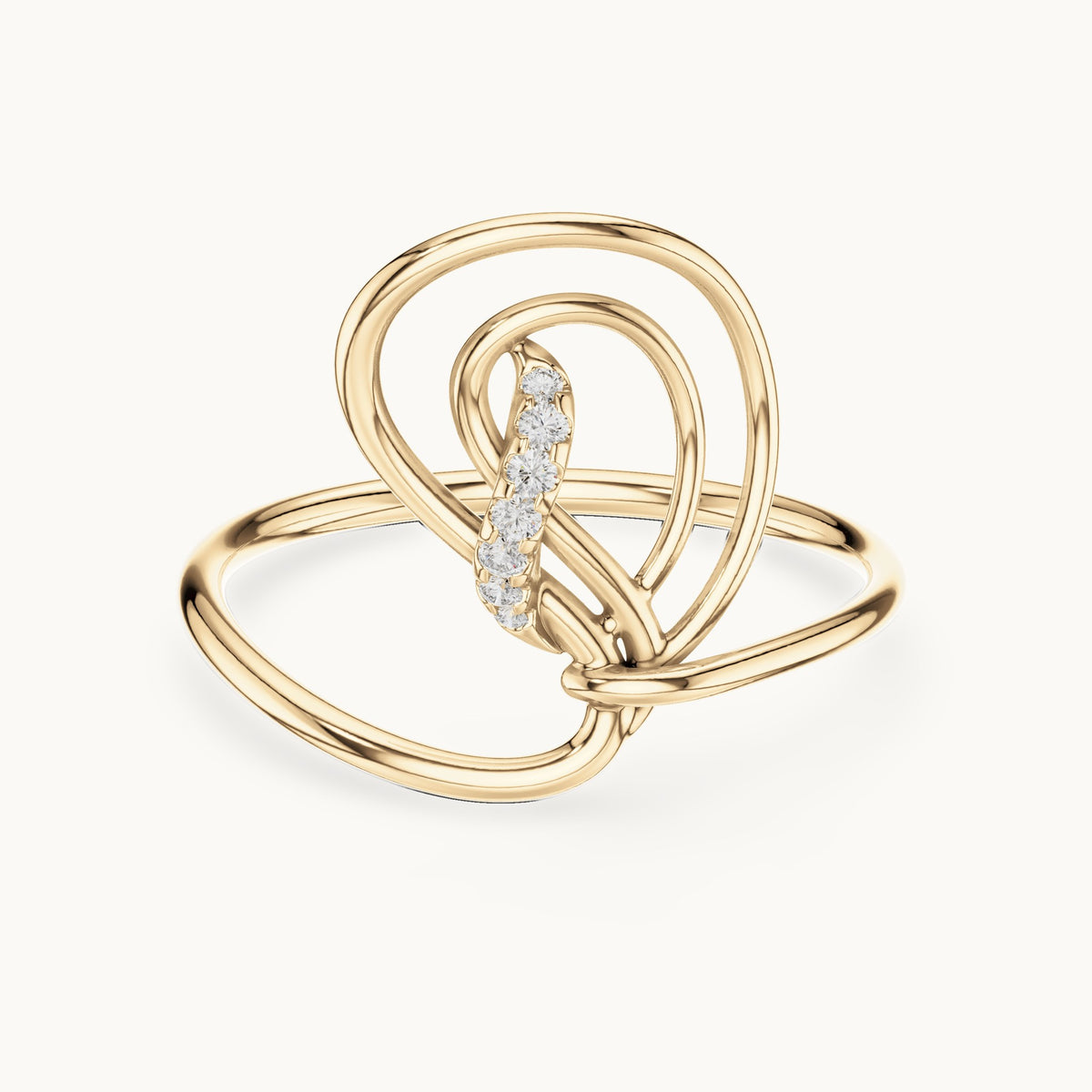Round lab-grown diamond looping swirl ring in yellow gold, 0.036 CT TW, view 4