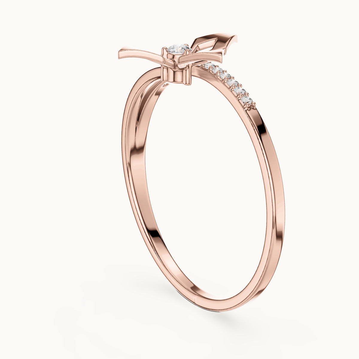 Round lab-grown diamond geometric kite ring in rose gold, 0.059 CT TW, view 1