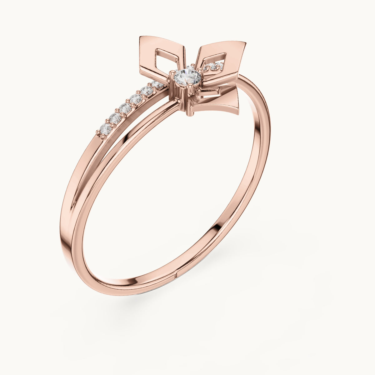 Round lab-grown diamond geometric kite ring in rose gold, 0.059 CT TW, view 2