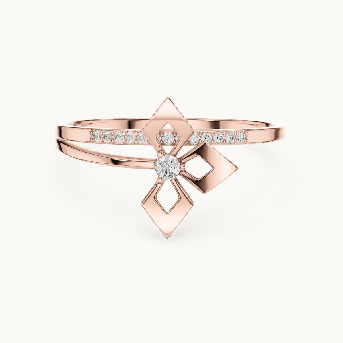 Round lab-grown diamond geometric kite ring in rose gold, 0.059 CT TW, view 4