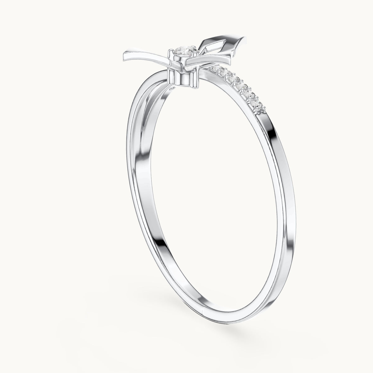 Round lab-grown diamond geometric kite ring in white gold, 0.059 CT TW, view 1